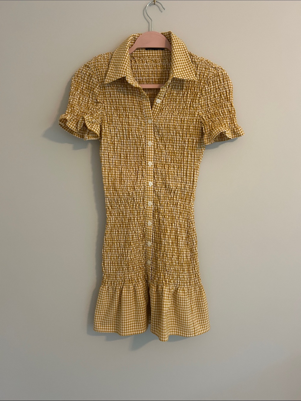 Zara Yellow Gingham Smocked Mini Dress Fall